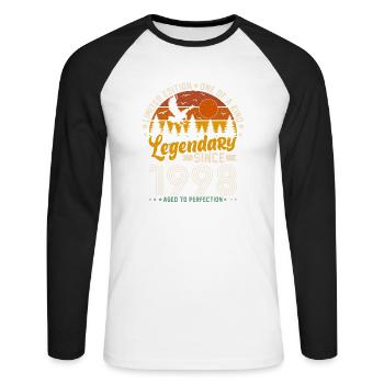 Jahrgang 1998 Jubiläumsfeier - Unisex Baseballshirt langarm - Weiß/Schwarz - Vorne - Nik (191cm)