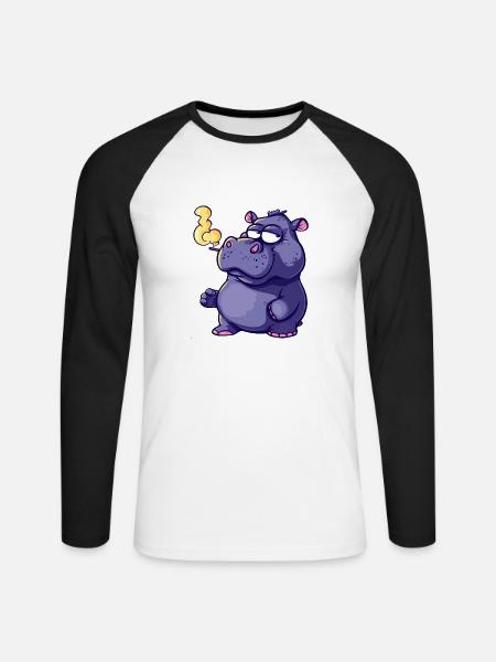 Nilpferd Raucher Smoke Joint - Unisex Baseballshirt langarm - Weiß/Schwarz