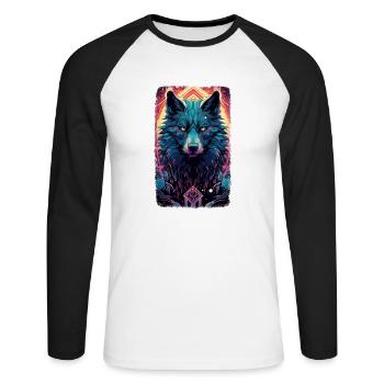 Spirit Wolf Fox Aesthetic Japanese Kitsune - Unisex Long Sleeve Baseball T-Shirt - white/black - Front - Nik (191cm)