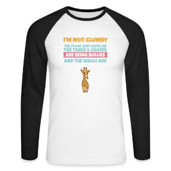 Je ne suis pas maladroit Le sol me déteste Girafe stupide - T-shirt baseball manches longues Homme - blanc/noir - Devant - Nik (191cm)