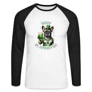 Bouledogue français de la Saint-Patrick I St. Paddy’s - T-shirt baseball manches longues Homme - blanc/noir - Devant - Nik (191cm)