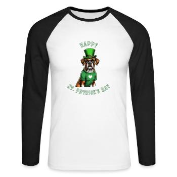 Boxer chien Saint-Patrick je chapeau vert irlandais St - T-shirt baseball manches longues Homme - blanc/noir - Devant - Nik (191cm)