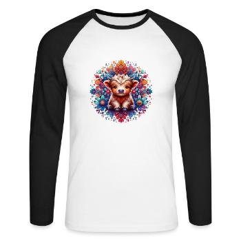 Hochland Kuh - Magische Wiese - Unisex Baseballshirt langarm - Weiß/Schwarz - Vorne - Nik (191cm)