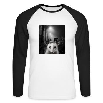 Lets eat Trash and get hit by a Car Opossum Possum - Unisex Baseballshirt langarm - Weiß/Schwarz - Vorne - Nik (191cm)
