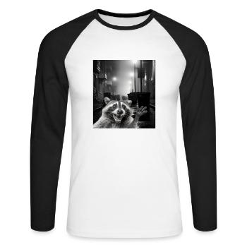 Lets eat Trash and get hit by a Car Waschbär - Unisex Baseballshirt langarm - Weiß/Schwarz - Vorne - Nik (191cm)