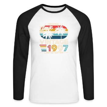Cadeau d’anniversaire vintage 1997 - T-shirt baseball manches longues Homme - blanc/noir - Devant - Nik (191cm)