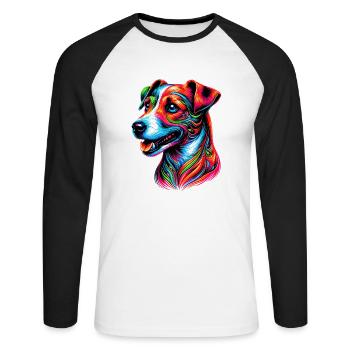 Chien Jack Russell Terrier - T-shirt baseball manches longues Homme - blanc/noir - Devant - Nik (191cm)