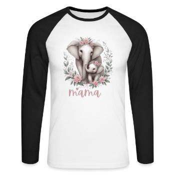 Maman coeur Floral Couronne éléphant Baby Shower - T-shirt baseball manches longues Homme - blanc/noir - Devant - Nik (191cm)