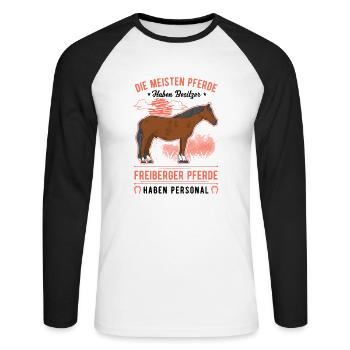 Freiberger Pferd Personal - Unisex Baseballshirt langarm - Weiß/Schwarz - Vorne - Nik (191cm)