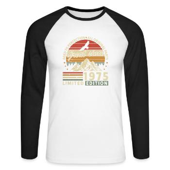 Legendary 1975 Vintage Birth Year - Unisex Baseballshirt langarm - Weiß/Schwarz - Vorne - Nik (191cm)