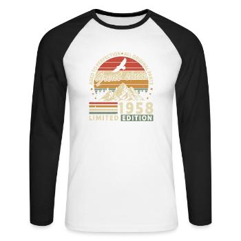 Vintage Legend 1958 - Unisex Baseballshirt langarm - Weiß/Schwarz - Vorne - Nik (191cm)