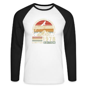 Vintage 1978 Birthday - Unisex Baseballshirt langarm - Weiß/Schwarz - Vorne - Nik (191cm)