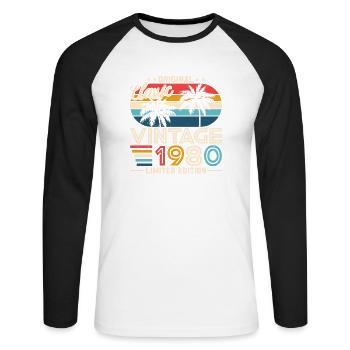 Legendary 1980 Vintage - Unisex Baseballshirt langarm - Weiß/Schwarz - Vorne - Nik (191cm)