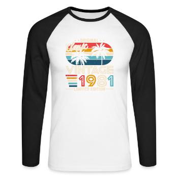 Vintage Legend 1981 - Unisex Baseballshirt langarm - Weiß/Schwarz - Vorne - Nik (191cm)