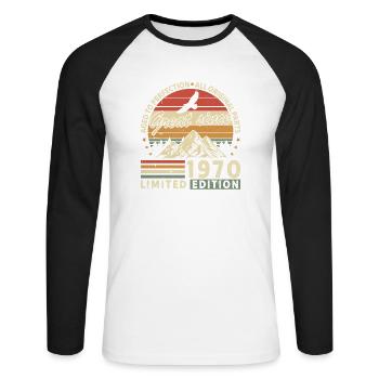 1970 Vintage Legend - Unisex Baseballshirt langarm - Weiß/Schwarz - Vorne - Nik (191cm)