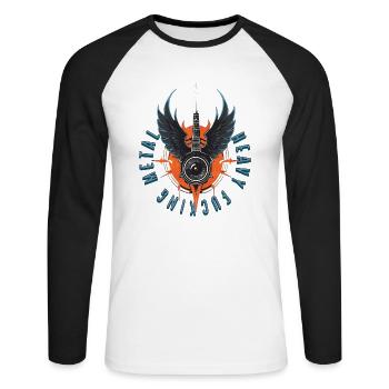 Heavy fucking metal wings - Unisex Baseballshirt langarm - Weiß/Schwarz - Vorne - Nik (191cm)
