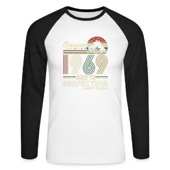 Legendary 1969 Vintage Birthday - Unisex Baseballshirt langarm - Weiß/Schwarz - Vorne - Nik (191cm)