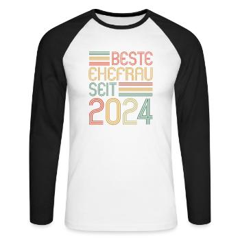 Beste Ehefrau seit 2024 1.Hochzeitstag - Unisex Baseballshirt langarm - Weiß/Schwarz - Vorne - Nik (191cm)
