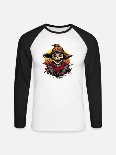 Cartoon-Buch: Vogelscheuche - Unisex Baseballshirt langarm - Weiß/Schwarz