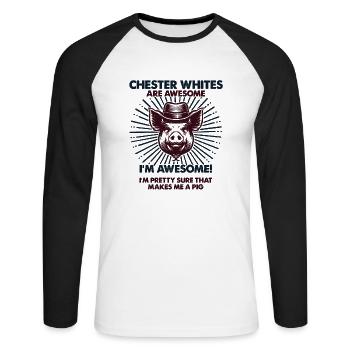 Cochon Papa Maman - Fermier Chester White - T-shirt baseball manches longues Homme - blanc/noir - Devant - Nik (191cm)