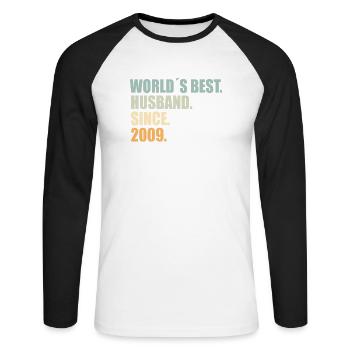 Best husband since 2009 15th wedding anniversary - Unisex Long Sleeve Baseball T-Shirt - white/black - Front - Nik (191cm)