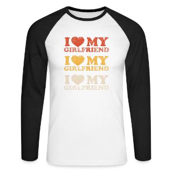 J’aime ma copine Vintage Classique - T-shirt baseball manches longues Homme - blanc/noir - Devant - Nik (191cm)