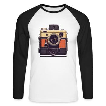 Vintage Fotokamera Aesthetic Fotograf Retro - Unisex Baseballshirt langarm - Weiß/Schwarz - Vorne - Nik (191cm)
