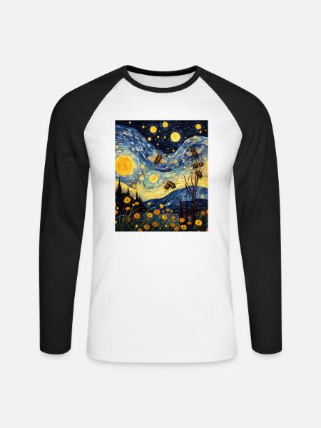 Honey Bee Sternennacht Hemd - Unisex Baseballshirt langarm - Weiß/Schwarz
