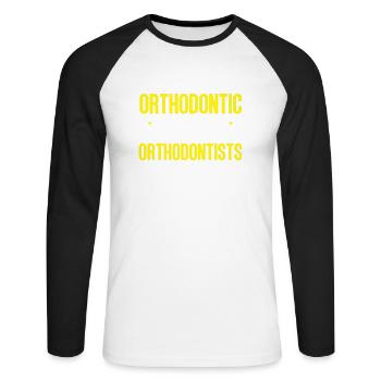 Orthodontiste Orthodontie Dentaire - T-shirt baseball manches longues Homme - blanc/noir - Devant - Nik (191cm)