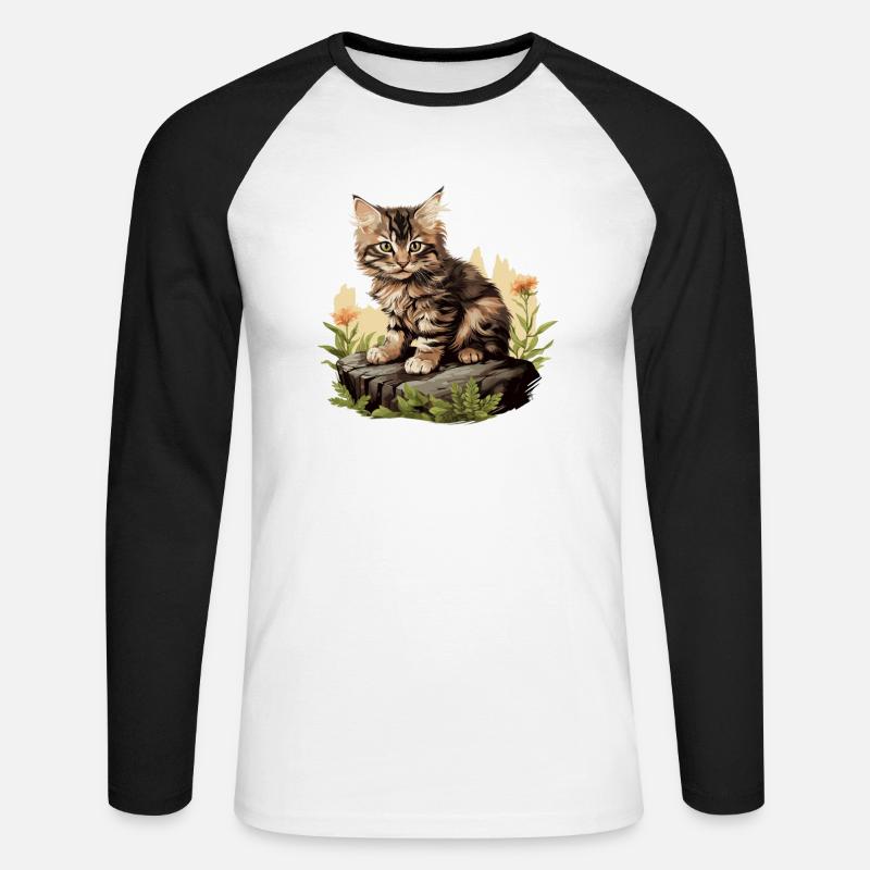 Cat Katzen American Bobtail - Unisex Baseballshirt langarm - Weiß/Schwarz