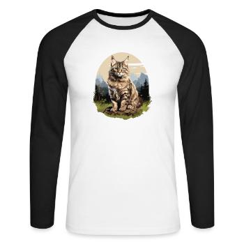 Cat Cats American Bobtail - Unisex Long Sleeve Baseball T-Shirt - white/black - Front - Nik (191cm)