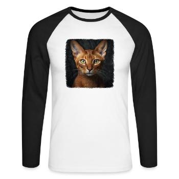 Chat d’Abyssinie Abessinierkatze - T-shirt baseball manches longues Homme - blanc/noir - Devant - Nik (191cm)
