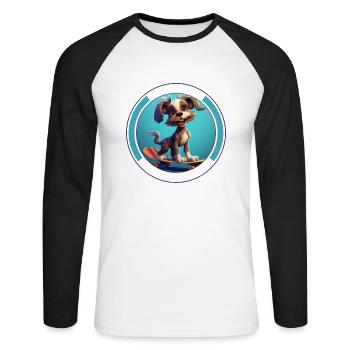 Planche à roulettes Brosse pour chien Toilettage amusant Soins pour animaux de compagnie T - T-shirt baseball manches longues Homme - blanc/noir - Devant - Nik (191cm)