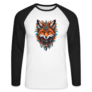 Fox Spiritual Mandala Animal Dream Catcher Design - Unisex Long Sleeve Baseball T-Shirt - white/black - Front - Nik (191cm)