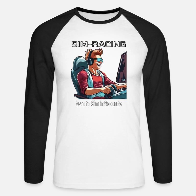 SIM RACING Zero to Sim - Unisex Baseballshirt langarm - Weiß/Schwarz