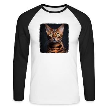 Bengal Cat Bengalkatze - Unisex Baseballshirt langarm - Weiß/Schwarz - Vorne - Nik (191cm)