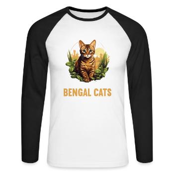 Bengal Cat Bengalkatze - Unisex Baseballshirt langarm - Weiß/Schwarz - Vorne - Nik (191cm)