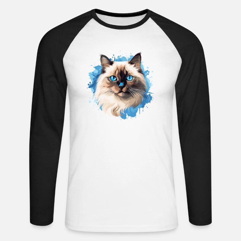 Birman Cat Birma Katze - Unisex Baseballshirt langarm - Weiß/Schwarz