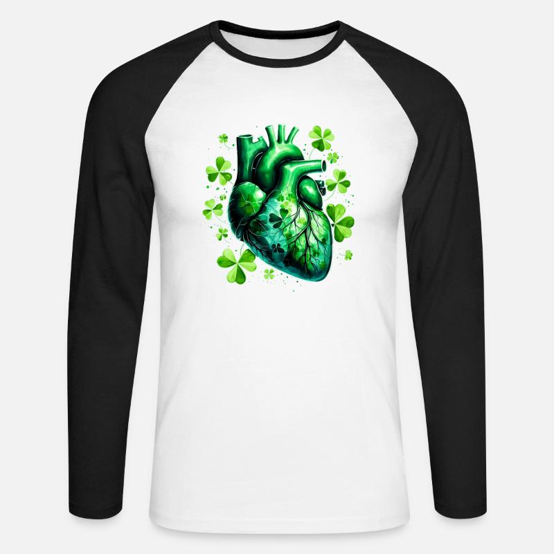 Anatomisches Herz mit Kleeblättern - Unisex Baseballshirt langarm - Weiß/Schwarz