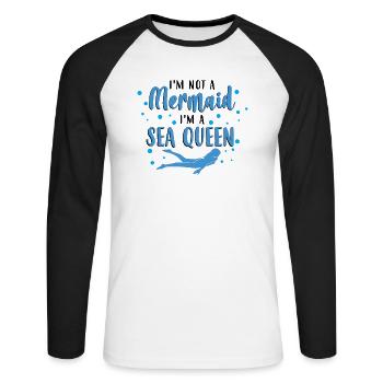 Pas de sirène, je suis une reine des mers - Océan - T-shirt baseball manches longues Homme - blanc/noir - Devant - Nik (191cm)