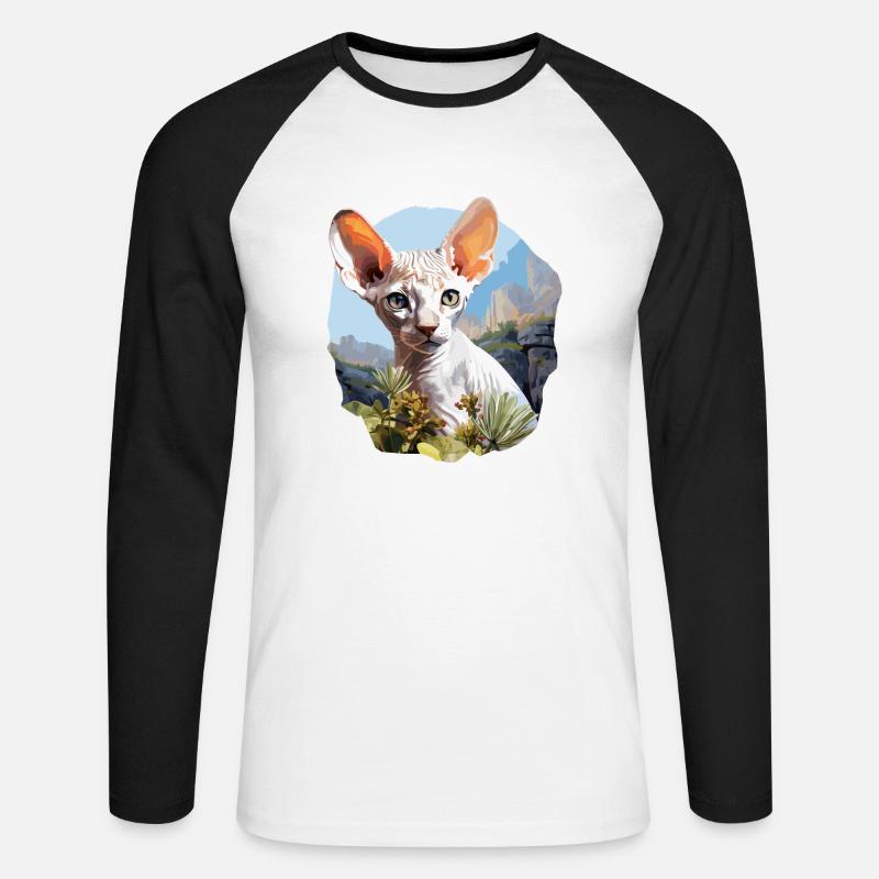 Cornish Rex Kätzchen Cornish Rex Katze - Unisex Baseballshirt langarm - Weiß/Schwarz