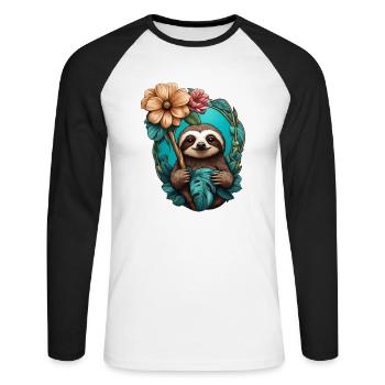 Faultier und Blume - Unisex Baseballshirt langarm - Weiß/Schwarz - Vorne - Nik (191cm)