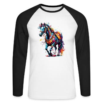 Clown Animal / Cirque / Drôle / Coloré / Spectacle / Cheval - T-shirt baseball manches longues Homme - blanc/noir - Devant - Nik (191cm)