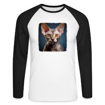 Chaton Devon Rex Chat Devon Rex - T-shirt baseball manches longues Homme - blanc/noir - Devant - Nik (191cm)