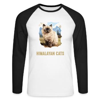 Chat de l’Himalaya Colourpoint Katze - T-shirt baseball manches longues Homme - blanc/noir - Devant - Nik (191cm)