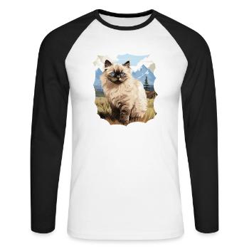 Chat de l’Himalaya Colourpoint Katze - T-shirt baseball manches longues Homme - blanc/noir - Devant - Nik (191cm)