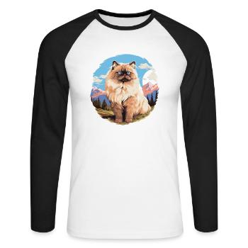 Chat de l’Himalaya Colourpoint Katze - T-shirt baseball manches longues Homme - blanc/noir - Devant - Nik (191cm)