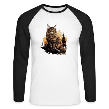 Maine Coon Kätzchen Maine Coon Katze - Unisex Baseballshirt langarm - Weiß/Schwarz - Vorne - Nik (191cm)