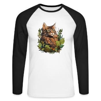 Maine Coon Chaton Maine Coon Chat - T-shirt baseball manches longues Homme - blanc/noir - Devant - Nik (191cm)