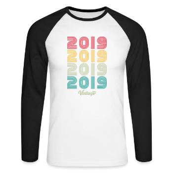 5 ans Millésime 2019 Edition Limitée 5ème - T-shirt baseball manches longues Homme - blanc/noir - Devant - Nik (191cm)